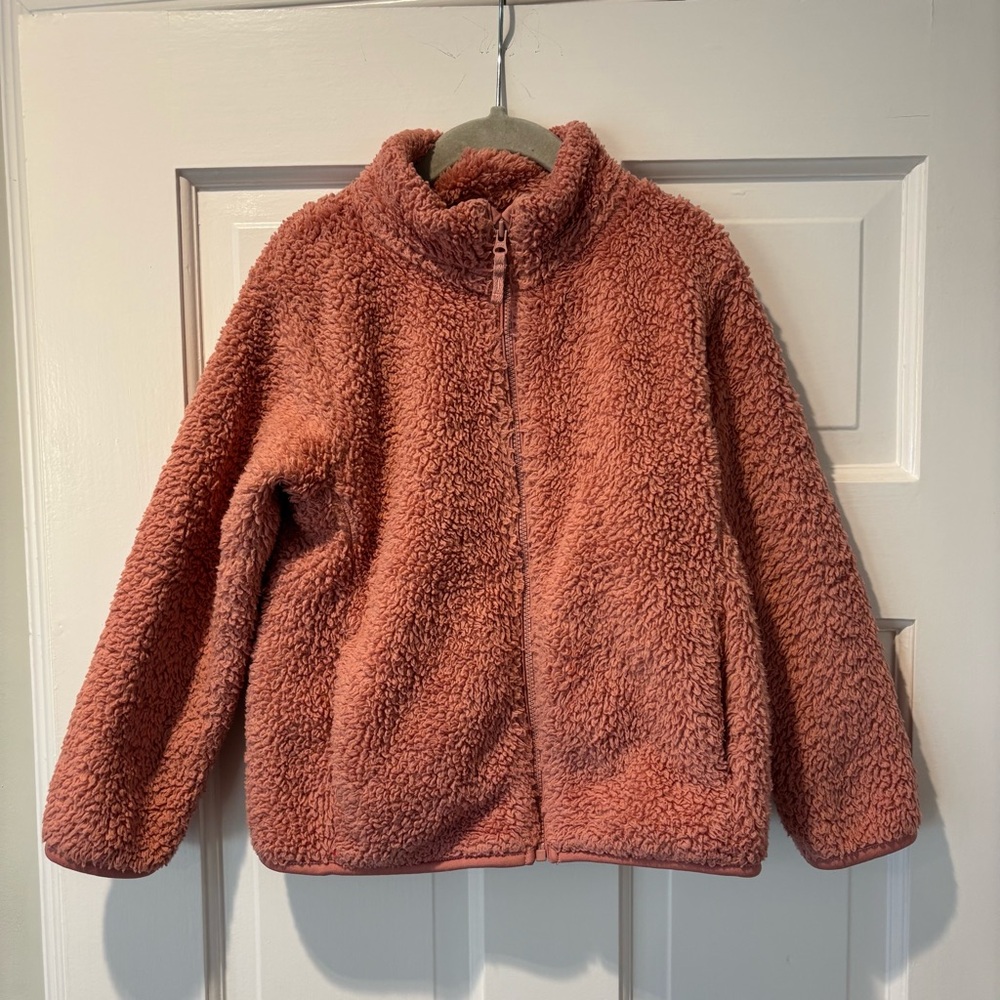 Cozy Salmon Colored Kids Sherpa Jacket